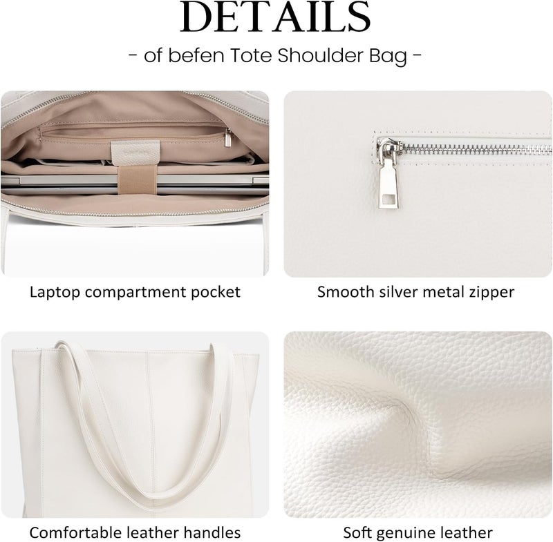 befen Genuine Leather Tote Bag for Women Work, Women's Leather Shoulder Bags Purses Satchel Handbags with Laptop Compartment - Image 5